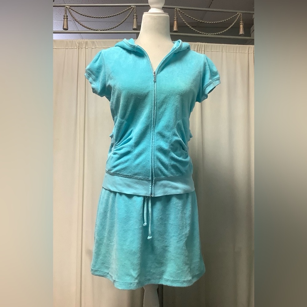 Juicy Couture 90s Terry Zip Front Hoodie Mini Skirt Two-Piece Set